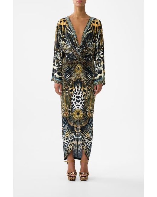CAMILLA Women's Green Long Split Front Twist Dress