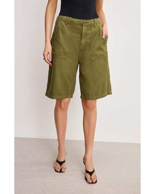 GOOD AMERICAN Women's Green Lite Cotton Blend Bermuda Shorts knee length shorts