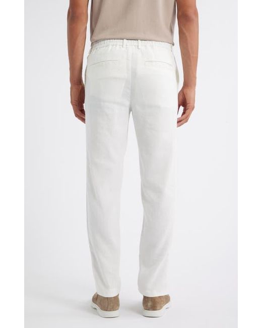 Boss White Kane Flat Front Linen Blend Drawstring Pants for men
