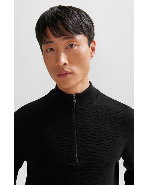 Boss Black Ebrando Textured Cotton Half Zip Sweater for men