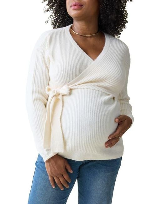Ingrid Isabel Women's White Rib Maternity/Nursing Wrap Sweater