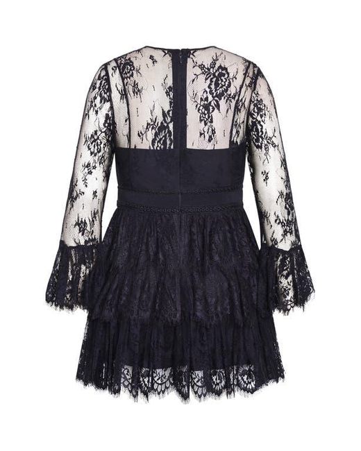 City Chic Logan Lace Overlay Long Sleeve Cocktail Dress in Black