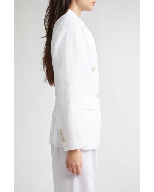 Eleventy White Double Breasted Linen Blazer