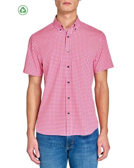 Con.struct Pink Slim Fit Mini Check Recycled 4-Way Stretch Performance Short Sleeve Shirt for men