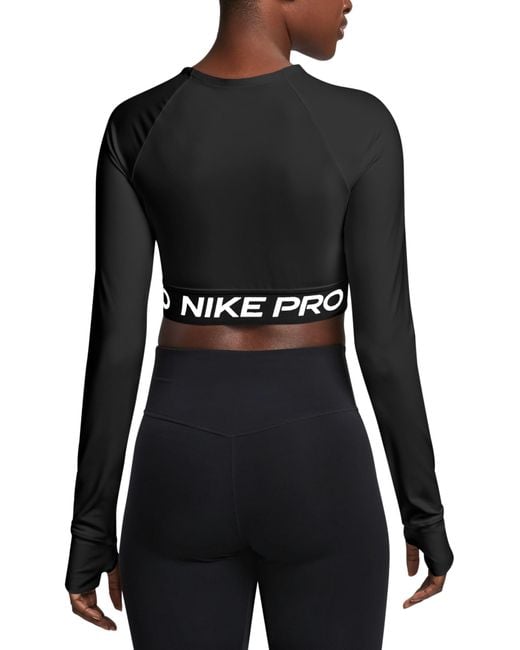 Nike Pro 365 Dri-fit Long Sleeve Crop Top in Black | Lyst