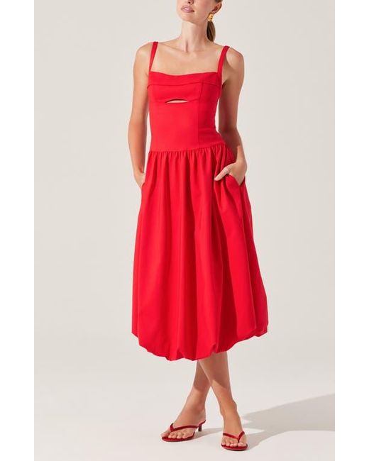 Astr Red Jevi Sleeveless Bubble Midi Dress