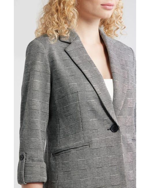 Anne Klein Gray Windowpane Plaid Roll-Tab Sleeve Jacket