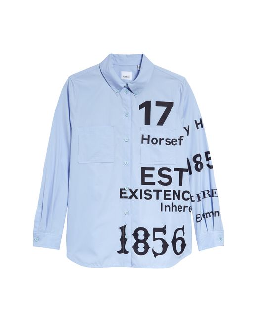 Burberry Anette Horseferry Cotton Button-down Shirt in Sky Blue (Blue ...