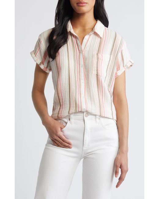 Caslon White Caslon(r) Stripe Cotton Gauze Button-up Shirt