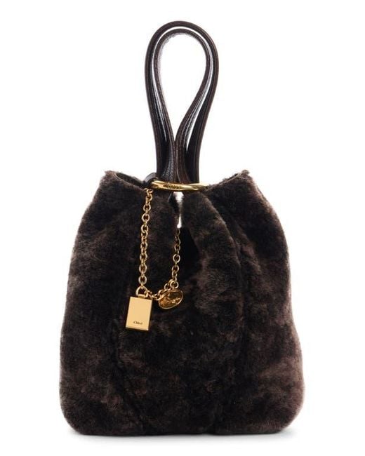 Chloé Black Small Spin Genuine Shearling Tote