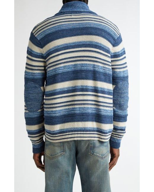 Ralph Lauren Blue Stripe Cotton & Linen Cardigan for men