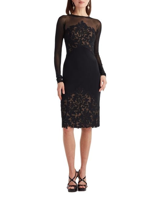 tadashi shoji black cocktail dress Illusion Neck Laser Cut Long Sleeve Mesh in elegant evening black cocktail dress Old Disney Aladdin Jasmine The Wild Brunch Size:12 C