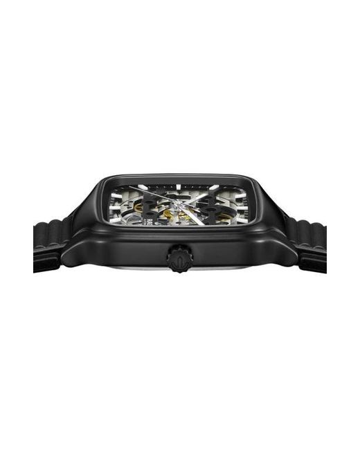 Rado Black True Square Skeleton Automatic Rubber Strap Watch, 38Mm
