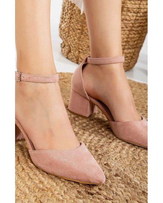 Forever & Always Shoes Pink Miranda Low Block Heels With Pearls