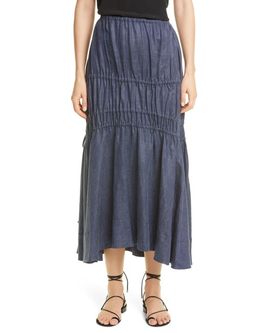 Brock Collection Blue Susanna Ruched Chambray Midi Skirt