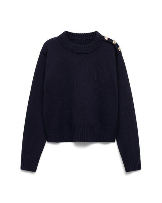 Mango Blue Button Shoulder Mock Neck Sweater