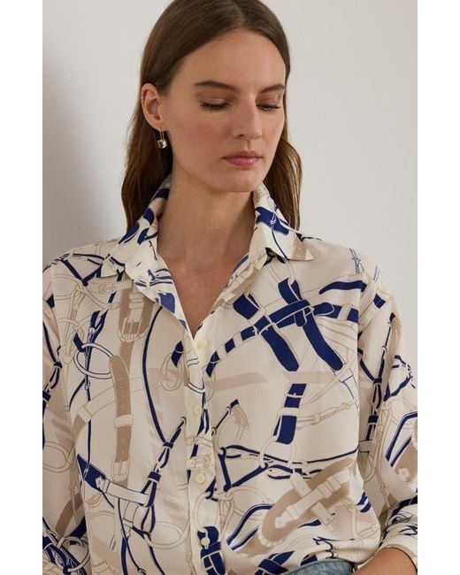 Ralph Lauren Blue Belting Print Classic Fit Crepe Button-Up Shirt