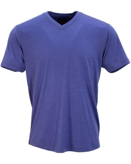 lords of harlech Men's Blue Victor Extra Fine Merino Wool V-Neck Shirt