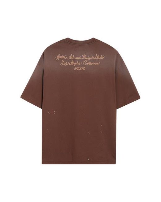 Amiri Brown Design Studio Embroidered Paint Splatter Oversize T-Shirt for men