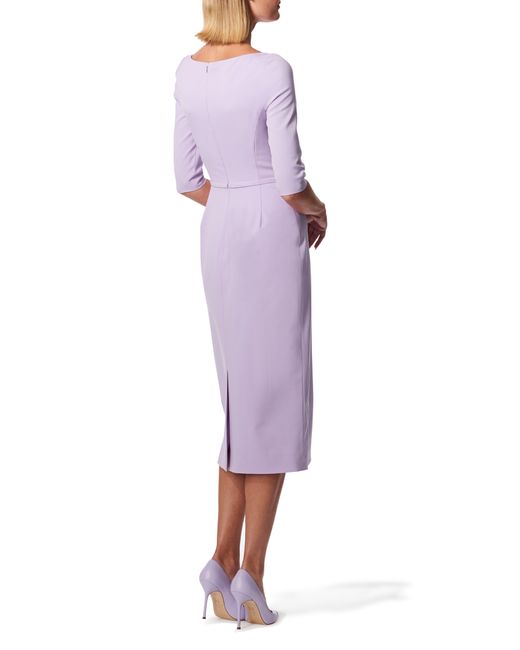 Carolina Herrera Purple Bateau Neck Stretch Virgin Wool Sheath Dress