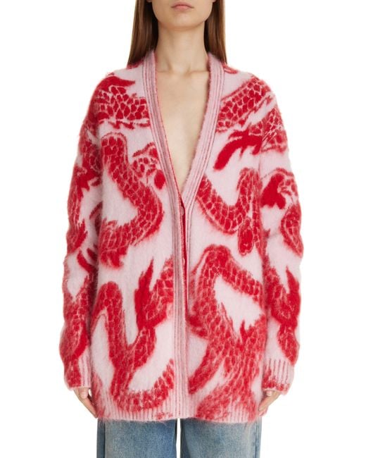 Givenchy Red Dragon Easy Fit Mohair Blend Cardigan