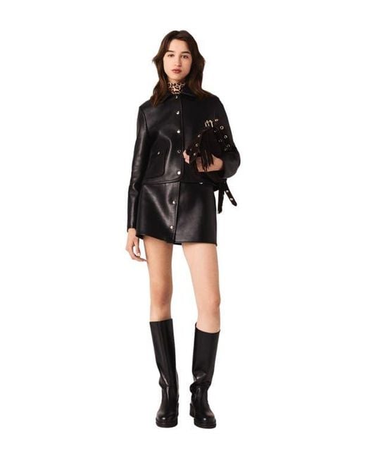 Maje Black Cropped Leather Jacket
