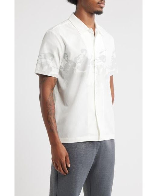 Saint Studio White Confidatevi Short Sleeve Button-Up Shirt for men