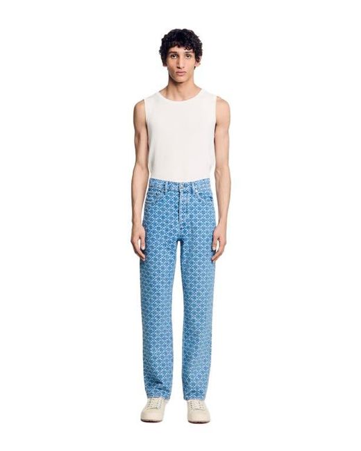 Sandro Blue Regular-Fit Square Cross Jeans for men