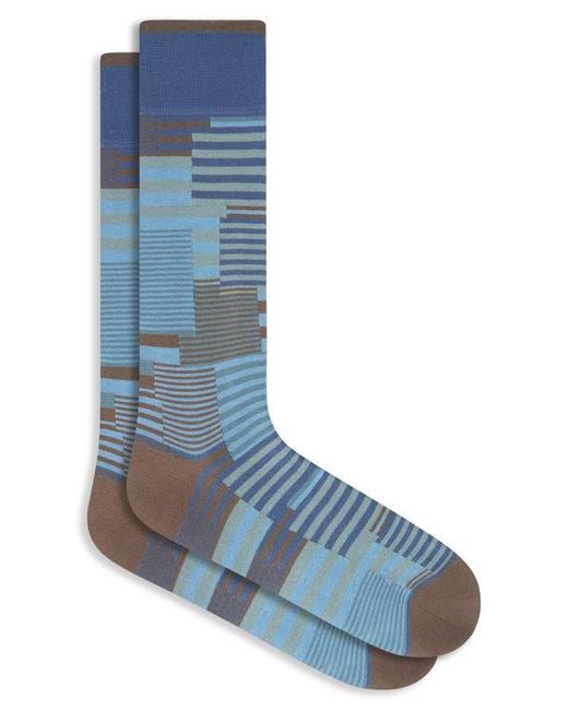 Bugatchi Blue Geo Pattern Mercerized Cotton Blend Dress Socks for men