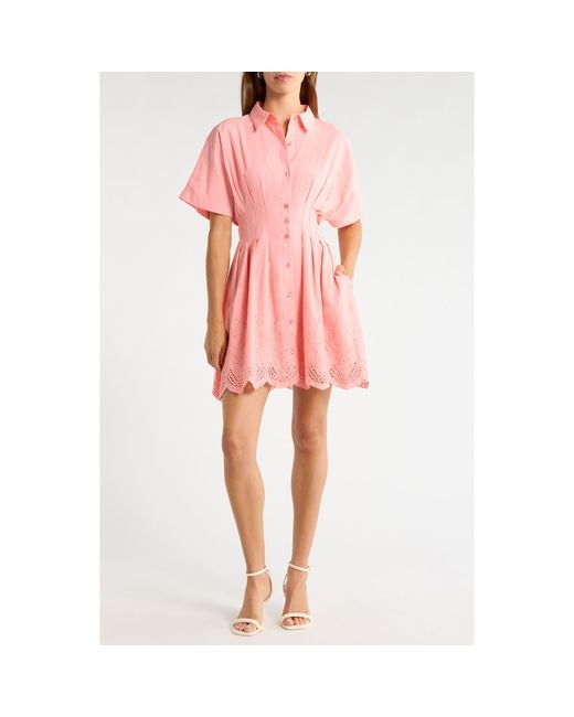 Sugarlips Women's Pink Sammie Pleated Eyelet Cotton Minidress