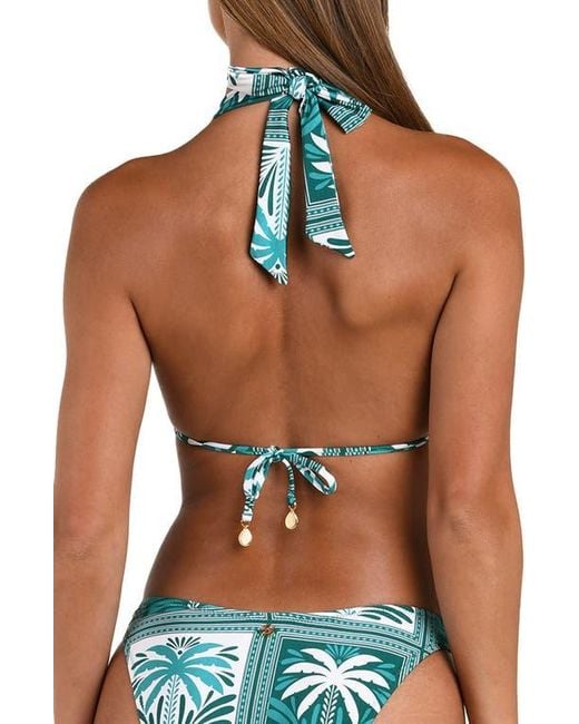 Sunshine 79 Blue Patchwork Palms Triangle Bikini Top