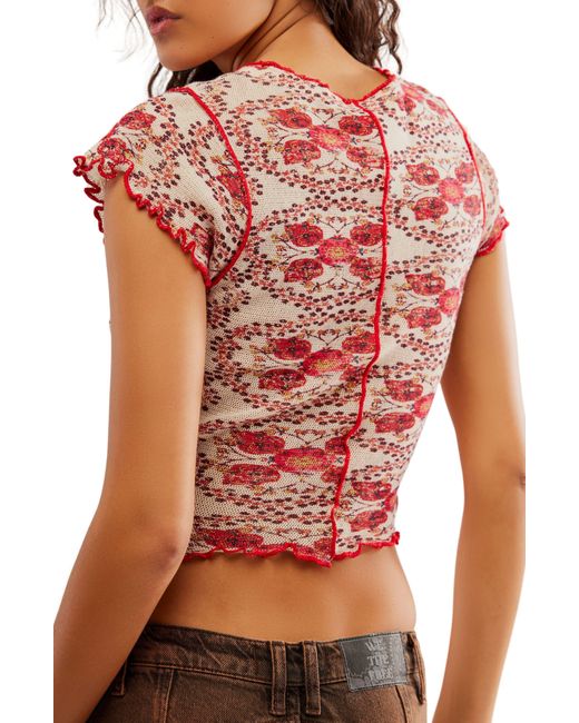 Free People Red Oh My Baby Crop Mesh T-shirt