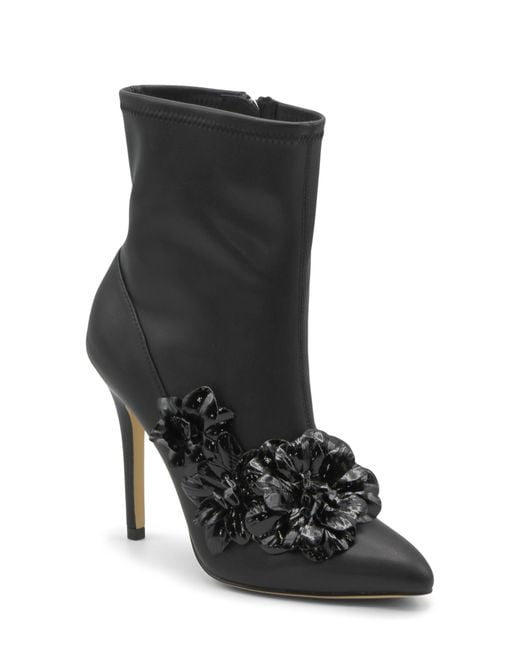 Charles David Black Floral Pointed Toe Ankle Booties
