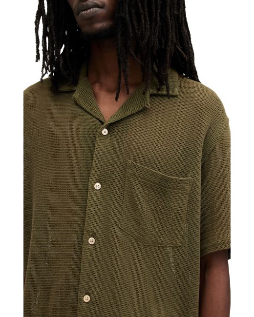 AllSaints Green Sortie Mesh Button-up Shirt for men