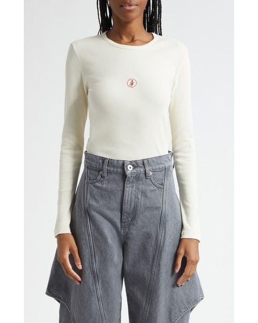 J.W. Anderson White Anchor Embroidered Long Sleeve Underpinning Top