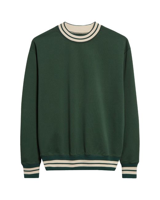 Drake's Green Stripe Trim Cotton Sweatshirt for men