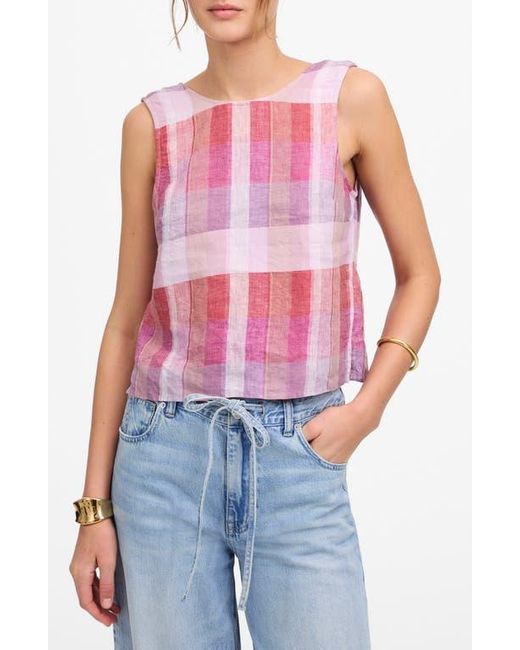 Madewell Red Plaid Tie Back Linen Tank Top