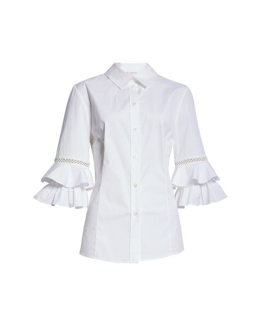 Carolina Herrera White Flounce Ruffle Poplin Button-up Shirt