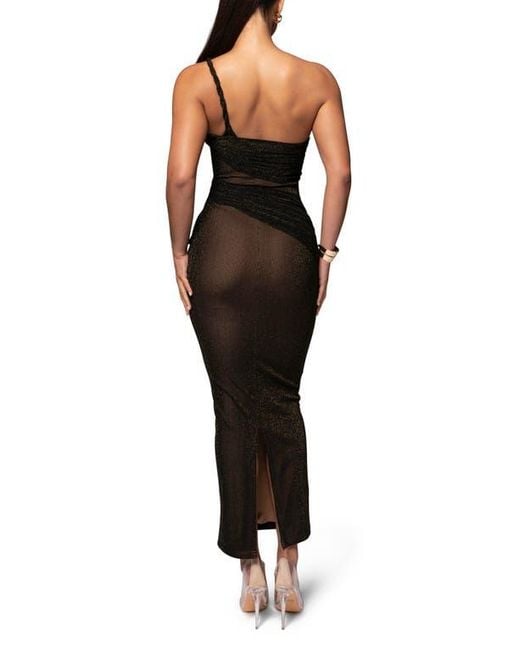 JLUXLABEL Black Alari One-Shoulder Sparkle Mesh Gown