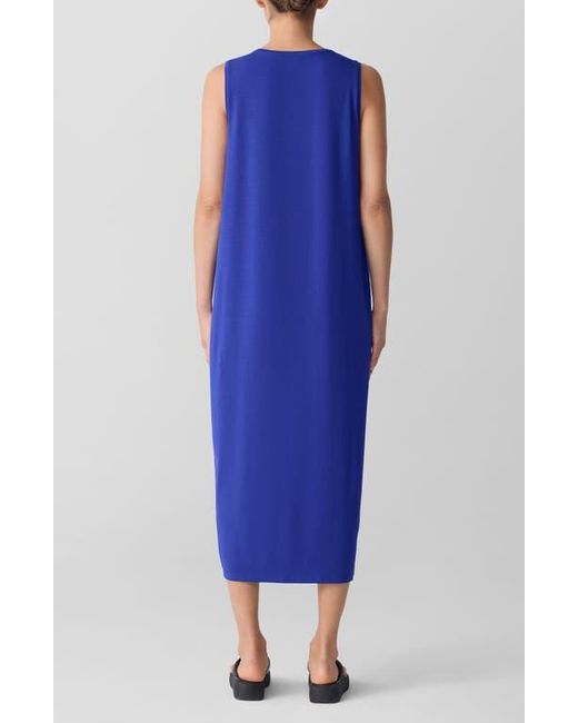 Eileen Fisher Blue Round Neck Oval Stretch Sleeveless Midi Dress