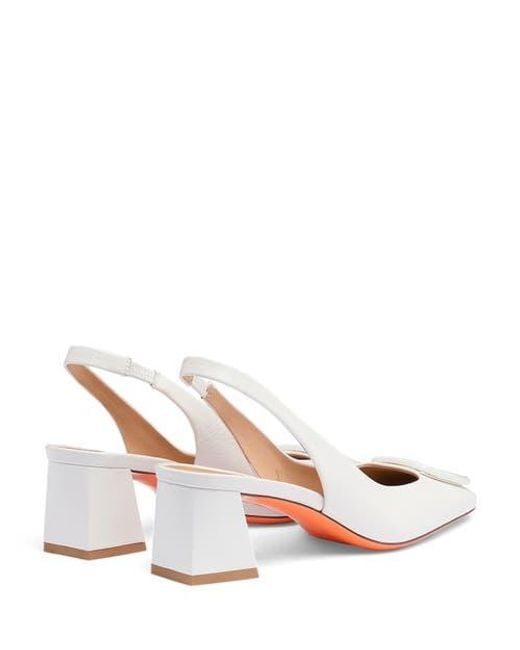 Santoni White Mid-Heel Slingback