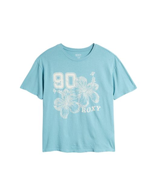 Roxy Blue Hibiscus Collegiate Oversize Cotton Graphic T-shirt