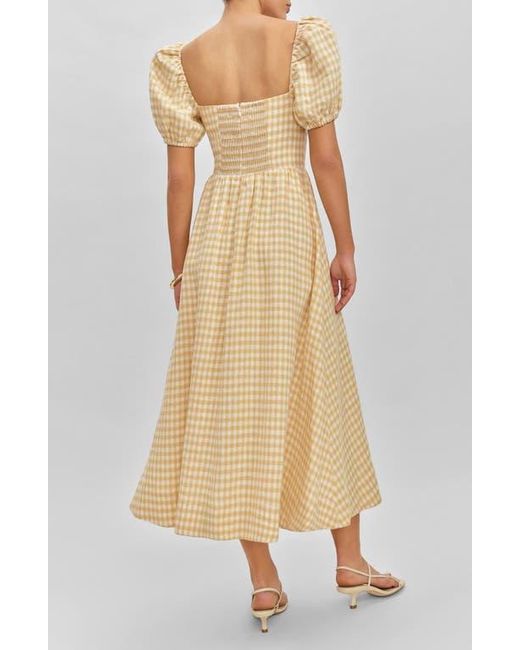 Reformation Natural Marella Puff Sleeve Gingham Linen Midi Sundress