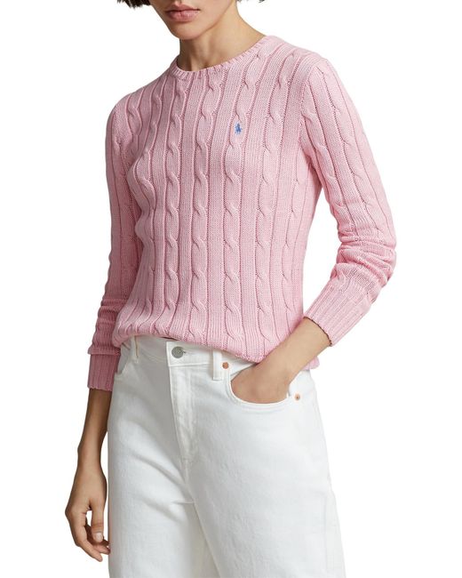 Polo Ralph Lauren Pink Juliana Cable Knit Cotton Sweater
