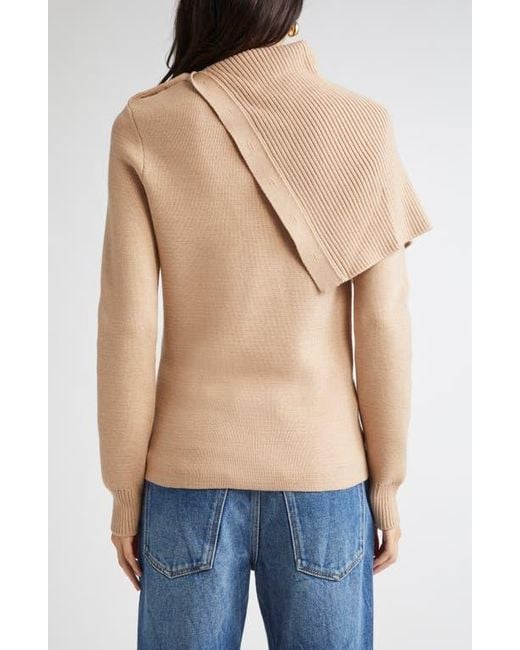 Rabanne Natural Drape Shoulder Merino Wool Sweater