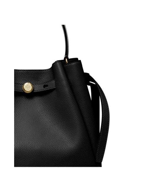 Tory Burch Black Romy Pebble Leather Bucket Bag