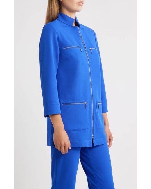 Ming Wang Blue Deco Stretch Crepe Utility Jacket