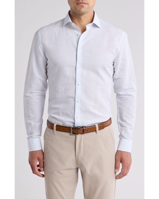 Nordstrom White Trim Fit Pinstripe Linen & Cotton Dress Shirt for men