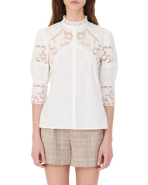 Maje White Cebella Embroidered Lace Button-up Shirt