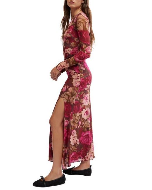 Free People Red Gianni Long Sleeve Stretch Mesh Body-Con Dress